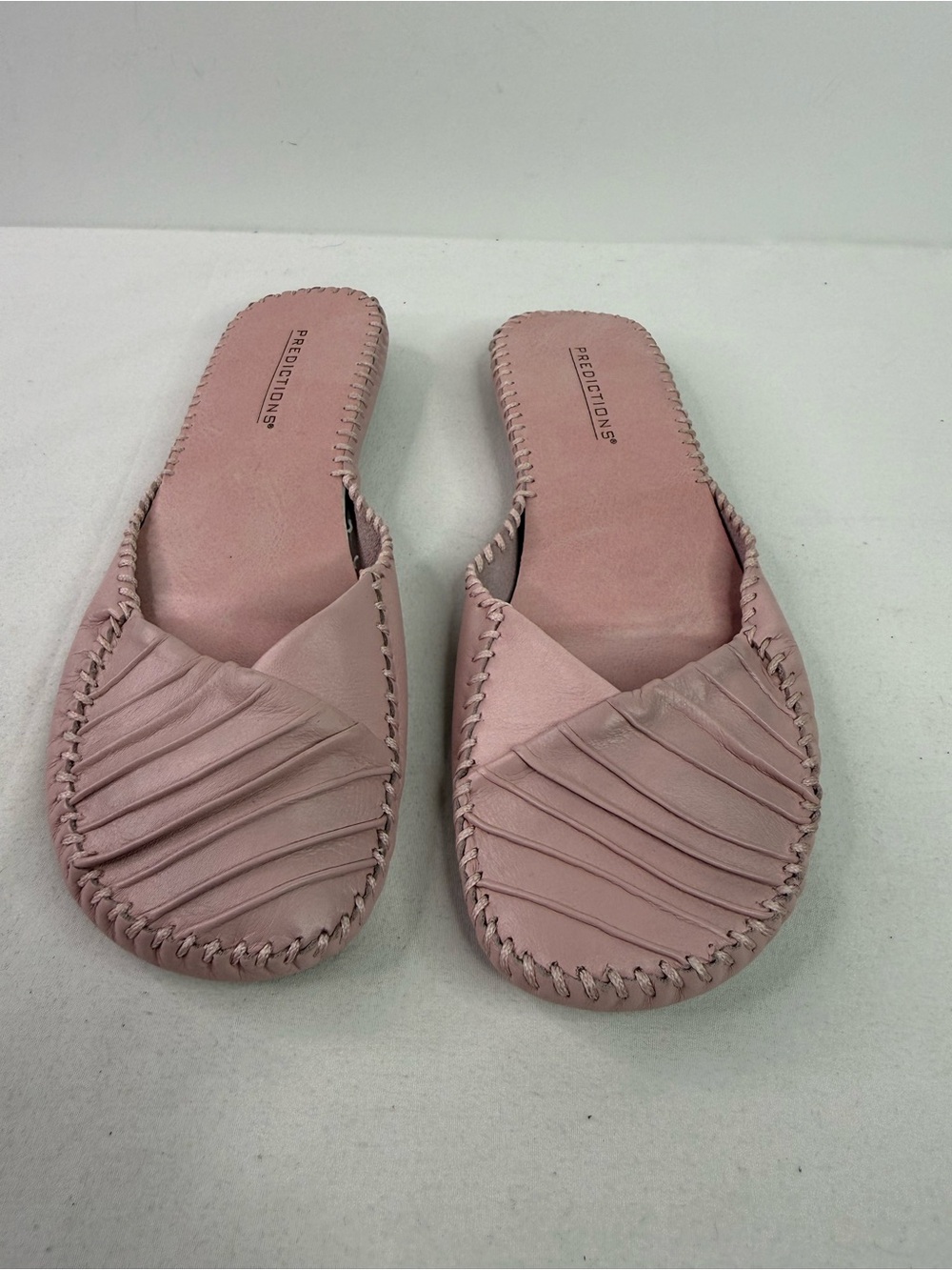 Predictions Blush Pink Pleated Slip-On Mules Whipstitch Detail Size 6.5